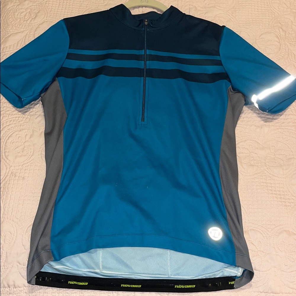 Novara MED 1/2 zip short sleeve reflective biking jersey blue rear pockets EUC